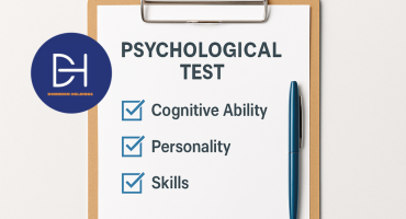 A professional clipboard with a psychological test checklist displaying cognitive ability, personality, and skills, used to promote hiring success through psychometric assessments at Dominion Psych & Wellness.
